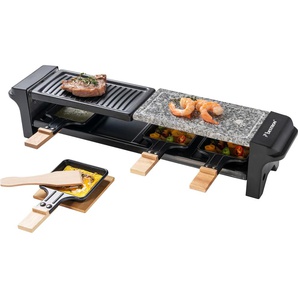 BESTRON Raclette Grill für 4 Personen Raclettes mit 4 Pfännchen, 4 Holzschaber & 4 Untersetzern braun (schwarz, holzfarben) Raclette
