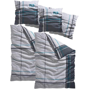 Bettwäsche H.I.S Piet in Gr. 135x200 oder 155x220 cm Gr. B/L: 135 cm x 200 cm (2 St.), B/L: 80 cm x 80 cm & 80 cm x 80 cm (2 St.), Linon, blau (grau, türkis) Baumwollbettwäsche Bettwäsche Bettwäsche-Set Biber-Bettwäsche Linon-Bettwäsche 135x200 cm Biber