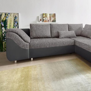 Ecksofa COLLECTION AB Sofas Gr. B/H/T: 256 cm x 87 cm x 165 cm, Kunstleder SOFTLUX-Struktur, Ottomane beidseitig montierbar, ohne Bettfunktion-ohne Bettkasten, schwarz (schwarz, grau) Ecksofas mit und ohne Bettfunktion, inklusive loser Rücken- Zierkissen