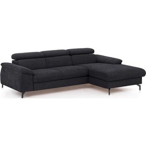 Ecksofa COTTA Komaris I Sofas Gr. B/H/T: 242 cm x 72 cm x 166 cm, Microfaser, Recamiere rechts, ohne Bettfunkiton und Bettkasten-mit Kopfteilverstellung, grau (lava) Ecksofas Kopf bzw. Rückenteilverstellung, wahlweise Bettfunktion und Bettkasten