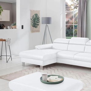 Ecksofa COTTA Komaris Sofas Gr. B/H/T: 242 cm x 90 cm x 100 cm, Kunstleder SOFTLUX, Recamiere links, ohne Bettfunktion-ohne Bettkasten-ohne RGB-LED-Beleuchtung-mit Kopfteilverstellung, weiß Ecksofas Sofas Kopf- bzw. Rückenverstellung, wahlweise mit