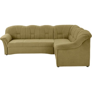 Ecksofa DOMO COLLECTION Papenburg Sofas Gr. B/H/T: 242 cm x 84 cm x 190 cm, Webstoff, langer Schenkel links, mit Bettfunktion, grün (grün, gelb) Ecksofas Sofas wahlweise mit Bettfunktion, Langer Schenkel links oder rechts
