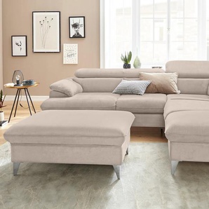 Polstergarnitur COTTA Caluso Sitzmöbel-Sets Gr. Microfaser PRIMABELLE, mit Bettfunktion-mit Bettkasten-mit Kopfteilverstellung + Recamiere rechts, beige Couchgarnituren Sets Set: bestehend aus Ecksofa, Hocker, Ecksofa inkl. Kopfteilverstellung