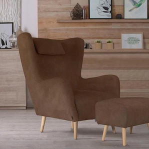 Sessel HOME AFFAIRE Telford Gr. Luxus-Microfaser Lederoptik, incl. Hocker, B/H/T: 77 cm x 106 cm x 92 cm, braun (cognac) Ohrensessel mit Hocker Sessel wahlweise und ohne Hocker, in 4 Bezugsqualitäten