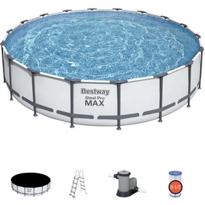 Bestway - Aufstellpool Steel Pro Max 549x122 cm mit Kartuschenreiniger 5.678 l/s mit Abdeckung und Leiter