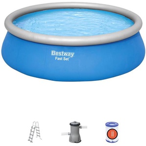 Bestway - Planschbecken Fast Set 457x122 cm mit Kartuschenreiniger 3.028 l/s und Leiter