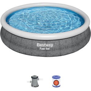 Bestway - Planschbecken Fast Set Rattan-Design Ø366x76 cm Kartuschenfilter 1.249 l/h