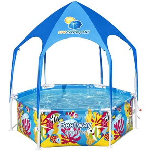 Bestway - Planschbecken mit Sonnenschutzdach Steel Pro Splash-in-Shade Ø183x51 cm Unterwasser-Design ab 3 Jahren