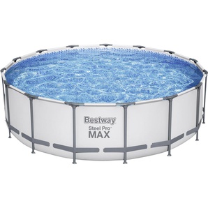 Bestway Steel Pro MAX Frame Pool Komplett-Set mit Filterpumpe Ø 457 x 122 cm, lichtgrau, rund GLO691452430