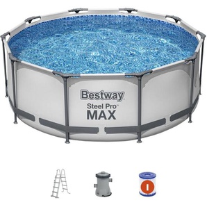 Bestway - Steel Pro Max Röhren-Aufstellbecken 305x100 cm mit Leiter 76x119x163 cm Kartuschenfilter 1.249 l/h