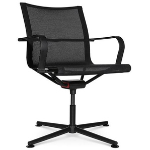 Besucherstuhl D1 Office Wagner Fußkreuz Aluminium schwarz matt grau, Designer Stefan Diez, 83–93x77x77 cm
