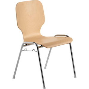Besucherstuhl MAYER SITZMÖBEL 2115 Stühle Gr. B/H/T: 53 cm x 82 cm x 50 cm, Sitz Buche Sperrholz-Gestell Chrom-Sitzschale buchefarbig-ungepolstert + Stahl, braun (buche, chrom) Bürohocker und Drehhocker Stapelstuhl stapelbar bis 10 Stk.