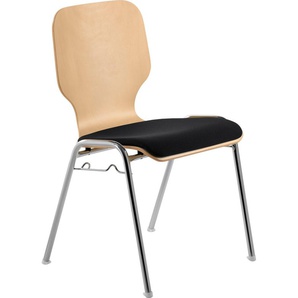 Besucherstuhl MAYER SITZMÖBEL 211604 Stühle Gr. B/H/T: 53 cm x 82 cm x 50 cm, Struktur (100% Polyester), Sitzschale Buche-Sitz gepolstert-stapelbar (max. 10 Stühle)-Gestell Chrom + Stahl, schwarz (schwarz, chrom) Bürohocker und Drehhocker Stapelstuhl