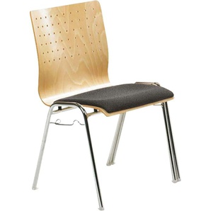 Besucherstuhl MAYER SITZMÖBEL 2118 Stühle Gr. B/H/T: 53 cm x 83 cm x 54 cm, Struktur (100% Polyester), Gestell Chrom-Sitzschale buchefarbig-Sitz gepolstert + Stahl, grau (anthrazit, chrom) Bürohocker und Drehhocker Stapelstuhl stapelbar bis 10 Stk.