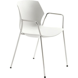 Besucherstuhl MAYER SITZMÖBEL 2510 Stühle Gr. B/H/T: 55 cm x 81 cm x 53 cm, Gestell Chrom-mit Armlehne + Stahl, weiß (weiß, chrom) Bürohocker und Drehhocker stapelbar bis 6 Stück
