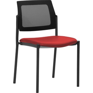 Besucherstuhl MAYER SITZMÖBEL 2519 Stühle Gr. B/H/T: 49 cm x 83 cm x 56 cm, Struktur (recyceltes Polyester), 4-Fuß-Gestell schwarz-Sitz gepolstert-Netzrücken schwarz + Stahl, rot (kirschrot, schwarz) Bürohocker und Drehhocker stapelbar bis 6 Stück