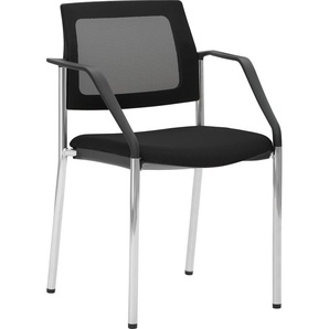 Besucherstuhl MAYER SITZMÖBEL 2519 Stühle Gr. B/H/T: 59 cm x 83 cm x 56 cm, Struktur (recyceltes Polyester), 4-Fuß-Gestell Chrom-Sitz gepolstert-Netzrücken schwarz-fester Armlehnen + Stahl, schwarz (schwarz, chrom) Bürohocker und Drehhocker stapelbar bis