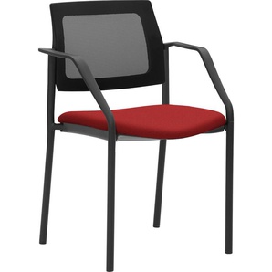 Besucherstuhl MAYER SITZMÖBEL 2519 Stühle Gr. B/H/T: 59 cm x 83 cm x 56 cm, Struktur (recyceltes Polyester), 4-Fuß-Gestell schwarz-Sitz gepolstert-Netzrücken schwarz-fester Armlehnen + Stahl, rot (kirschrot, schwarz) Bürohocker und Drehhocker stapelbar