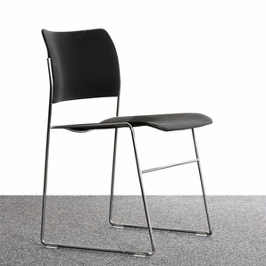 Besucherstuhl, Metall, schwarz matt, Chrom Beine, Vintage, gebraucht