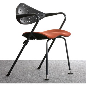 Besucherstuhlvon Sitag, Bezug orange, Gestell schwarz, Rücken gelocht, gebraucht