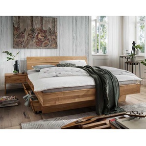 Bett aus Wildeiche Massivholz geölt Schubkasten und Nachtkommoden (dreiteilig)