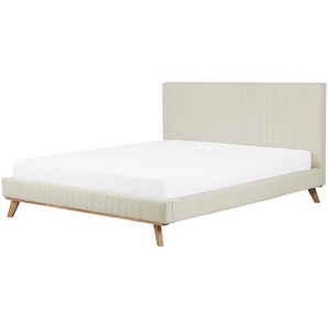 Bett Beige Samtstoff 180 x 200 cm Mit Lattenrost Dekorative Kopfteil Vertikal Versteppung Modern