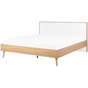 Bett Braun 160 x 200 cm Holzoptik Mit Lattenrost Weiße Kopfteil Klassisch