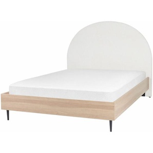 Bett Cremeweiß u. Hellbraun 140 x 200 cm mit Holzrahmen Stoff Polster Kopfteil Gepolstert Modern Stilvoll Elegant Design für Schlafzimmer