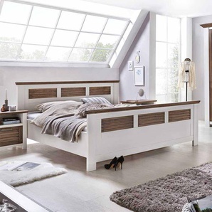Bett in Weiß Braun Kiefer