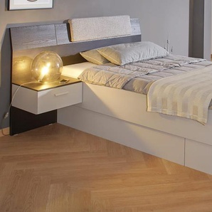 Bett Jumex, seidengrau/Black oak, 120 x 200cm, mit Polsterkopfteil und Nachttisch