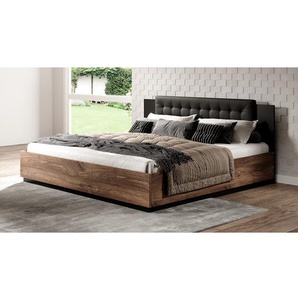 Bett 180 x 200cm Spanplatte, foliert Braun/Eiche Dunkel Dekor/Gold Eiche