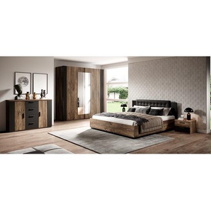 Bett 160 x 200cm Spanplatte, foliert Braun/Eiche Dunkel Dekor/Silber Eiche