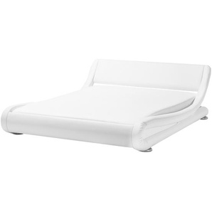 Bett Kunstleder Weiß 180 x 200 cm Mit Lattenrost Geschwungene Kopfteil Luxuriöse Ausstrahlung Modern