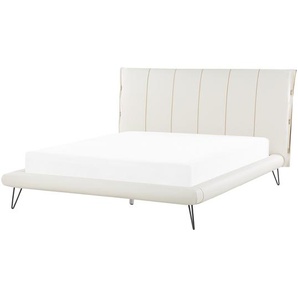 Bett Weiß 160 x 200 cm Kunstleder mit Lattenrost dekoratives Kopfteil mit vertikaler Versteppung Modern Glamour Look Schlafzimmer