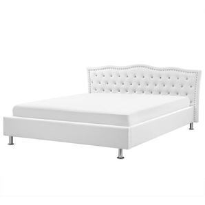 Doppelbett Weiß Kunstleder 180 x 200 cm Metallbeine Glamour