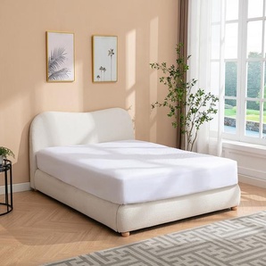 Bett mit Bettkasten - 140 x 190 cm - Bouclé-Stoff - Weiß - VANARI