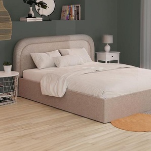 Bett mit Bettkasten - 160 x 200 cm - Bouclé-Stoff - Beige - FIREZA II