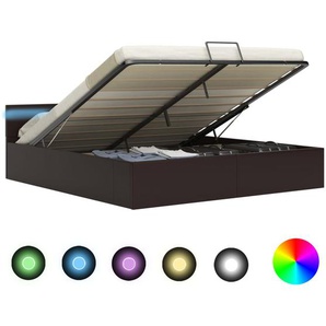 Bett mit Bettkasten Hydraulisch LED Grau Kunstleder 160x200 cm