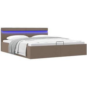 Bett mit Bettkasten Hydraulisch mit LED Taupe Stoff 160x200 cm