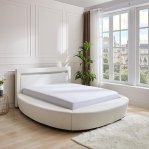 Bett mit LEDs - 180 x 200 cm - Kunstleder - Weiß + Matratze - ABULIS III