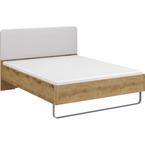 Bett RAUCH Colombo Betten Gr. Liegefläche B/L: 140 cm x 200 cm Betthöhe: 24 cm, kein Härtegrad, beige (eiche artisan, stoff cream) Bett Bettgestell Bettgestelle mit Polsterkopfteil und Metallkufe