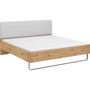 Bett RAUCH Colombo Betten Gr. Liegefläche B/L: 180 cm x 200 cm Betthöhe: 24 cm, kein Härtegrad, beige (eiche artisan, stoff cream) Bett Bettgestell Bettgestelle mit Polsterkopfteil und Metallkufe