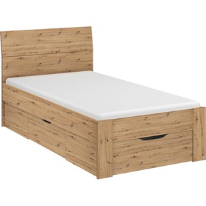 Bett RAUCH Flexx Betten Gr. Liegefläche B/L: 90 cm x 200 cm Betthöhe: 41 cm, kein Härtegrad, ohne Matratze, braun (eiche artisan) Betten mit Bettkasten inklusive Schubkästen