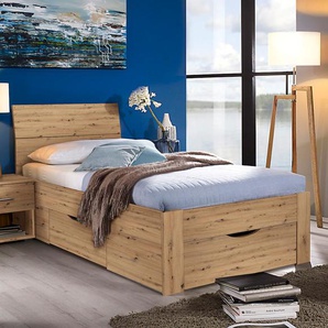Bett RAUCH Flexx Betten Gr. Liegefläche B/L: 90 cm x 200 cm Betthöhe: 41 cm, kein Härtegrad, ohne Matratze, braun (eiche artisan) Betten mit Bettkasten inklusive Schubkästen