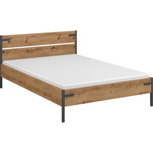 Bett RAUCH Holmes Betten Gr. Liegefläche B/L: 120 cm x 200 cm, kein Härtegrad, braun (eiche artisan) Bett Bettgestell Bettgestelle im Industrial Style