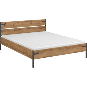 Bett RAUCH Holmes Betten Gr. Liegefläche B/L: 140 cm x 200 cm, kein Härtegrad, braun (eiche artisan) Bett Bettgestell Bettgestelle im Industrial Style