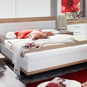 Bett RAUCH Tarragona Betten Gr. Liegefläche B/L: 180 cm x 200 cm, kein Härtegrad, weiß (weiß, eichefarben san remo) Bett Bettgestell Bettgestelle Betten inkl. Fußbank