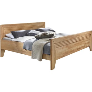 Bett RAUCH Vivien Betten Gr. Liegefläche B/L: 180 cm x 200 cm Betthöhe: 47 cm, kein Härtegrad, beige (wildeiche natur teilmassiv) Bett Polsterbetten Doppelbetten Betten mit massivem Kopf- und Fußteil