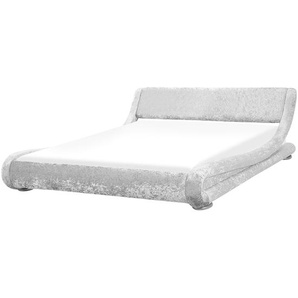 Bett Samtstoff Silber 160 x 200 cm Mit Lattenrost Geschwungene Formgebung Gepolsterte Kopfteil Modern