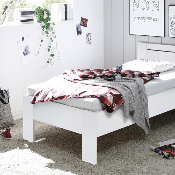Bett SATURN Einzelbett Bettgestell mit Komforthöhe weiß 90 x 200 cm